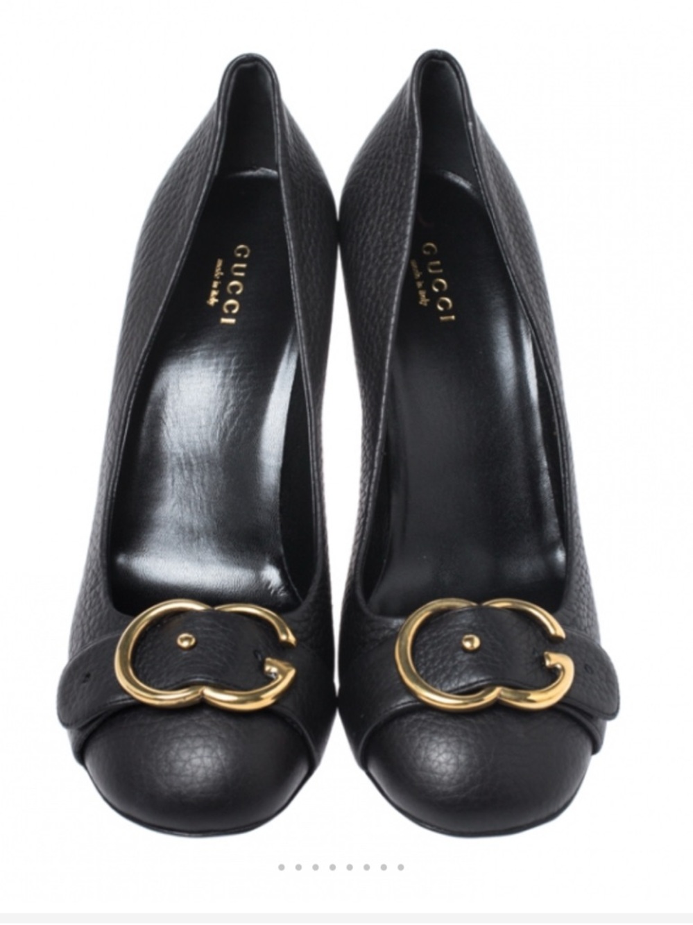 Gucci Leather Heels with GG Gold Buckle Accent